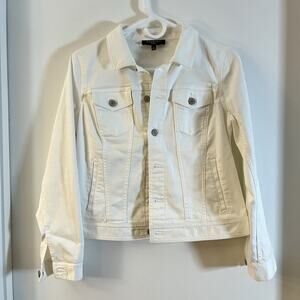 Talbots Women's Jacket Denim Jean Button Up Collar Pockets Petite S White